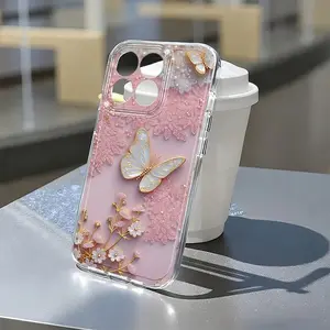 Butterfly Lace Cartoon Phone Case for iPhone 17 16 15 14 13 12 11 Pro Max X XS XR Xsmax 7 8 6 6s Plus Se2 Se3, Anti-Drop Protection Full Coverage Tpu Cover