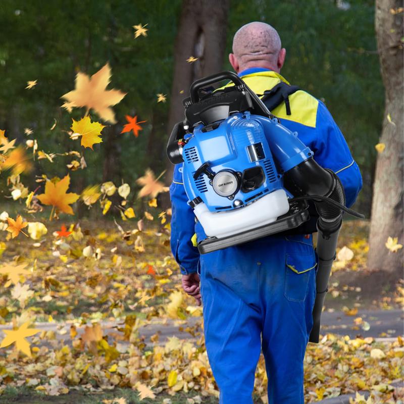 Snow Blower 75.6CC Gas Powered Backpack Leaf Blower 4-Stroke for Lawn Care Yard Dust Debris Blue Ergonomic Design with 1.9L Fuel Tank