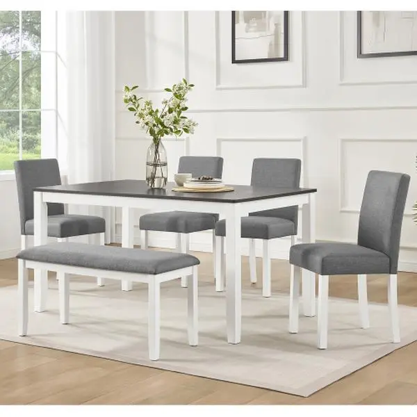 Bellemave  6-Piece Dining Table Set with Bench and Chairs, Dining Table Set for 6 with Bench, Wooden Dining Table Set for Kitchen, Dining Room