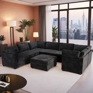 Modular Oversized Corner Sectional Sofa For Living Room, Plush Corduroy Upholstery with Ottoman, Versatile for Various Room Configurations,Free Conbination,Easy to Assemble