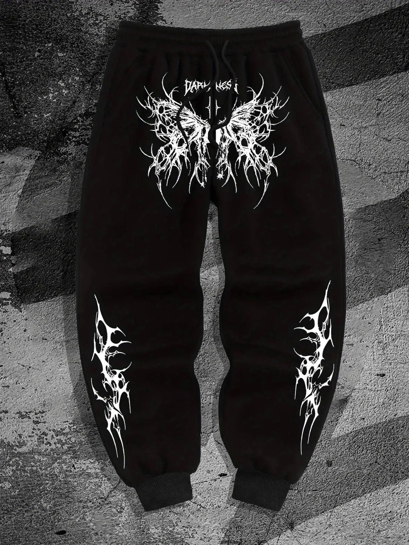 Men's Fall Winter Irregular Pattern Print Drawstring Sport Pants, Casual Fitted Outdoor Wear, Versatile Leisure Pants for Men, Gothic Sweatpants, Adjustable Drawstring Sweatpants, Drawstring Sports Pants, Drawstring Waist Sweatpants