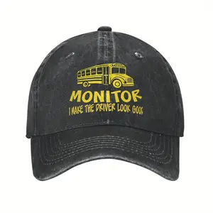Vintage Distressed Baseball Cap with School Bus Monitor Graphic & Humorous Slogan - Adjustable Unisex Hat for Men & Women, Machine Washable Casual Streetwear Accessory, Unisex Headwear