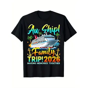 Au Grip! Family Travel 2026 Cruise Ship Pattern T-Shirt - Create Beautiful Memories Together Vacation T-Shirt, featuring a cruise ship and palm tree design