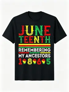 Juneteenth 1865 Commemorative T-Shirt| Unisex Cotton Tee| Multi-Color Geometric Pattern| Round Neck, Short Sleeve| Comfortable Stretch Fit| All-Season Wear| Vibrant Colors & Symbolic Design| Ideal for Celebrations & Casual Events