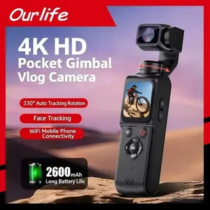 4K Digital Camcorder with 330° Gimbal Stabilization, 1-Inch CMOS Sensor, Fast Autofocus & Face/Object Tracking, Portable Handheld Vlogging Camera with Tripod for Travel, Home & Content Creation