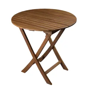 360 Stand 30 in. Round Top Solid Teak Portable Folding Outdoor Side Table, Brown - Wooden Patio Dining Table for Outdoor Living Furniture Use, Portable Folding Table, Wooden Outdoor Table