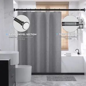 Tension Curtain Rod, Extra Long Outdoor Curtain Rod 43-100 Inch Adjustable, 1.1 Inch Diameter Thick Heavy Duty Black Shower Curtain Rod, Stainless Steel Shower Rod for Bathroom No Drilling, No Rust