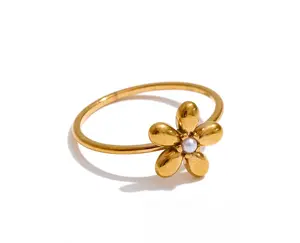 18K Gold Plated Flower Ring Stainless Steel