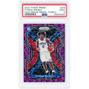 Tyrese Maxey Philadelphia 76ers 2020-21 Panini Prizm Fast Break Purple Prizm #256 #44/75 PSA Authenticated 9 Rookie Card - Fanatics Authentic Certified