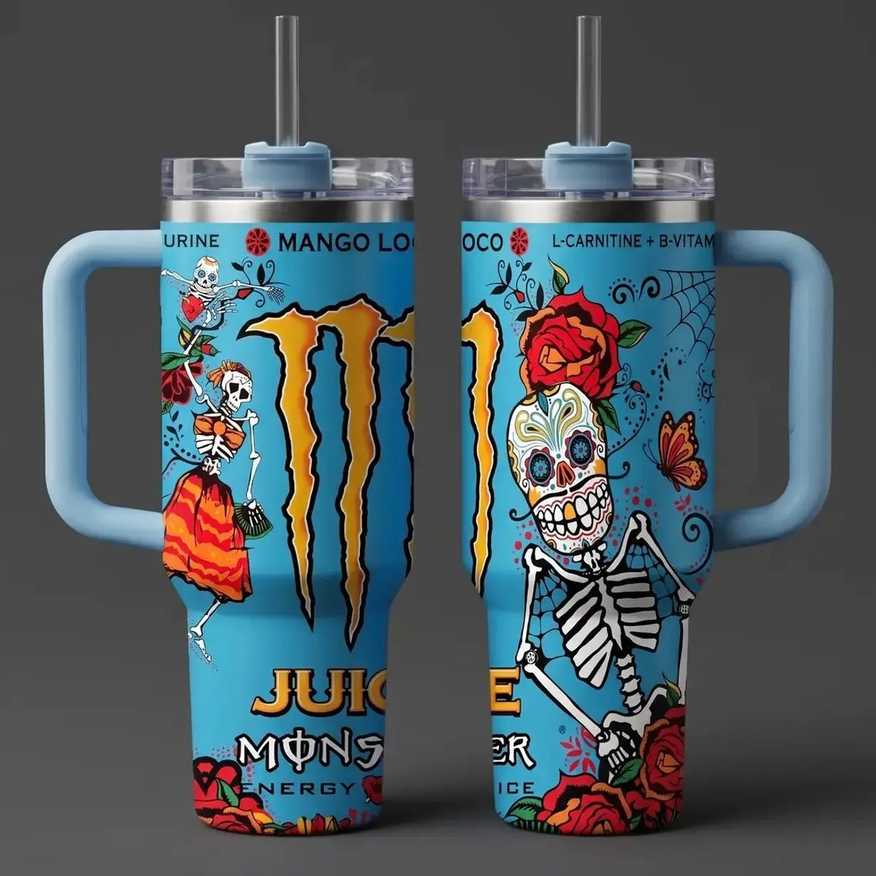 Mango Loco Energy Drink 40oz Tumbler with Handle & Straw Insulated Cup