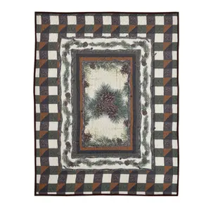 De Leon Collections 62311 60x50in Checkerboard Pattern Printed Fabric Throw Quilt Blanket - Pine Forest Pinecone Design, Multicolored Patchwork, Colorful Patched, Patch Element Features, Checkerboard Pattern Blankets, Colorful Patched Blankets