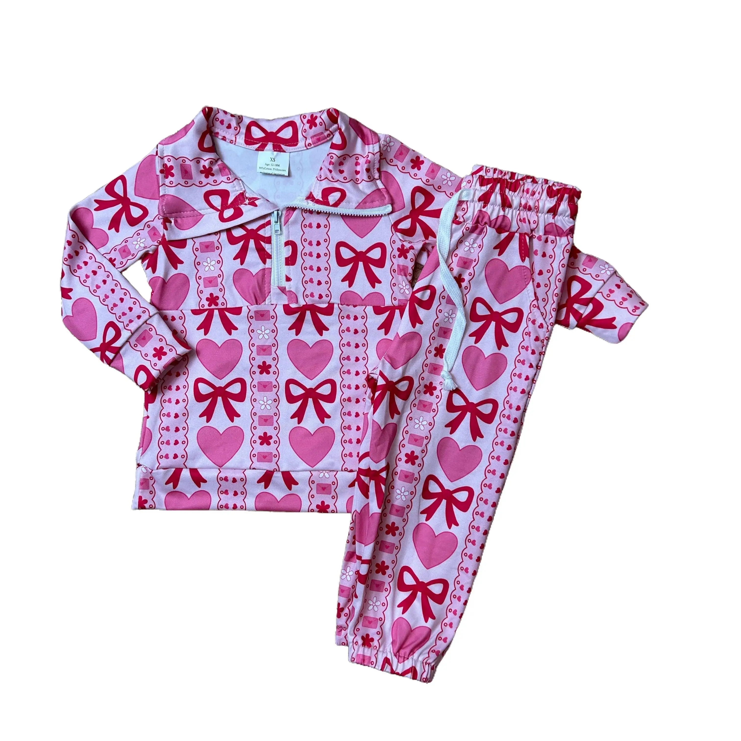 Girls' 14-16T Pink Bow Ribbon Pajama Set - Long-Sleeve Cozy Cool-Weather Sleepwear, Valentine's Day Kids' Fashion Outfit, Pajama Sleepwear
