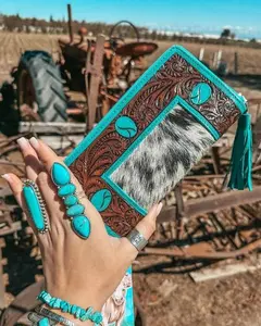 Turquoise Dreams Hide and Tooled Wallet by Haute Southern Hyde