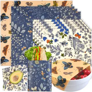Reusable Beeswax Wrap - 9 Pack Wraps for Food  Bread Sandwich Wrapper Sustainable Zero Waste Plastic-Free Storage 1XL 3M 5S