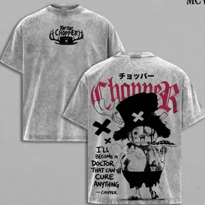 Tony Tony Chopper Washed Tee – OnePiece's Anime Manga Graphic Double Printed T-Shirt, Menswear Heavy Cotton Unisex Oversize Streetwear Vintage Cute Pirate Edition 0QP