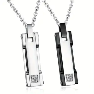 1pc Simple Rectangular Men's Pendant Necklace Set with Synthetic Zircon, Suitable for Pursuing Fashion and Unique Taste, Is An Elegant Jewelry Gift for Holiday Gatherings or Gift Giving