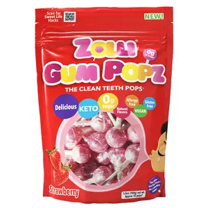 Zolli Gum Popz Resealable Pouch Approx 10 Big Sugar Free Gum Pops Snack Candy Strawberry Blow Pops Learning Batch #27 Sweet Pop Gumball Mix