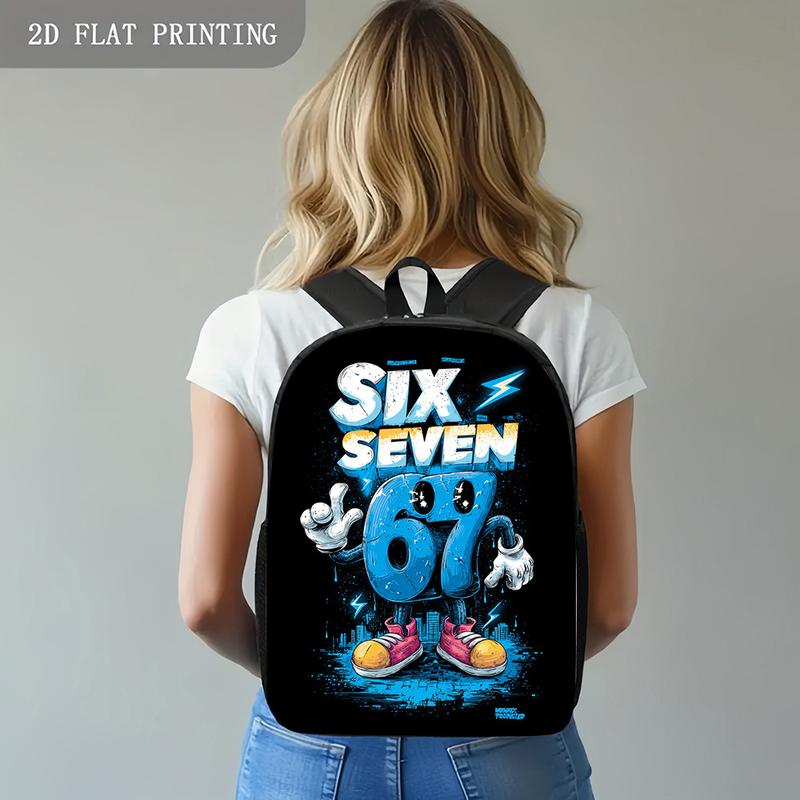 1pc Six Seven Number Mascot Backpack| Colorful Design with Lightning and Cityscape, Vibrant Casual Style, Large Size, Suitable for Valentine'S Day and Back-to-School Gifts, Zipper Closure, Adjustable Strap, For Teenager