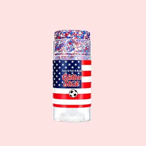 Bright Red White Blue Shimmer Glitter Stick crafted for Independence Day patriotic makeup & holiday cheering styles, cream glitter wand for face hair body decoration