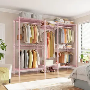Clothes Rack Heavy Duty Clothing Rack Load 835LBS Clothing Racks for Hanging Clothes Rack Metal Garment Rack Heavy Duty Clothes Rack Free Standing Wardrobe Closet, 77" H*75" W*17.8" D