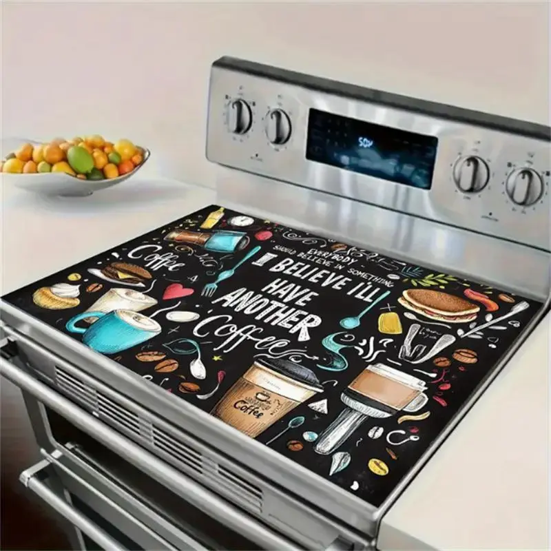 Soft Electric Stove Cover Cook Top Panel Protector Pad,Elegant Coffee Patchwork Design, Scratch Resistant, Easy Clean, Multi-Purpose Kitchen Cover