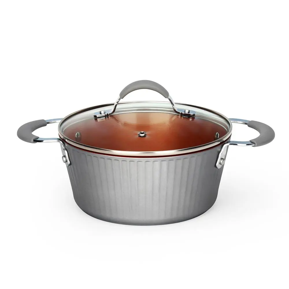 2.1QT Cooking Pot with Lid | Non-Stick Aluminum Pot with Copper Coating - Heat Resistant Up to 392°F - Safe for Gas, Electric, Ceramic & Induction Counter Cooktops - Easy Clean, Stain-Resistant Kitchen Cookware