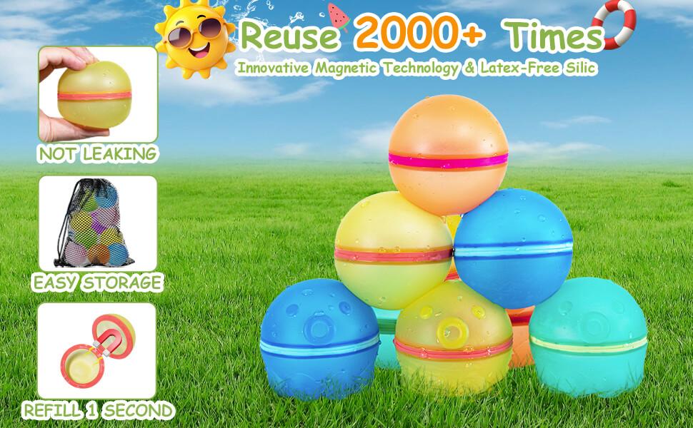 Reusable Magnetic Water Balloons 12 Pack – Silicone Self-Sealing Water Balls, Quick Fill Splash Toys, Leakproof Eco-Friendly Summer Pool Toys for Kids & Adults Outdoor Beach Fun