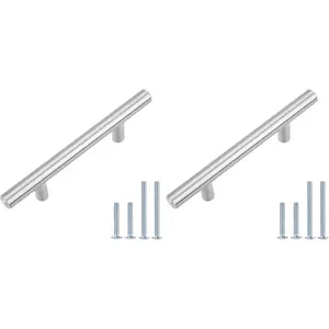 Basics Euro Bar Cabinet Handles, Drawer Pulls, Kitchen Cabinet Hardware, 5.38-inch Length, 3-inch Hole Center, 1/2-inch Diameter, Satin Nickel, 50-Pack