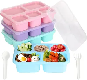 - 4 Pack, Adult Lunch Box 5 Compartment Snack Containers, Stackable Food Storage for School, Work, and Travel - Tableware