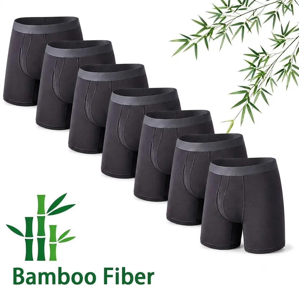 Men's 7-Pack Classic Boxer Briefs, Solid Color Long Leg Underwear in Breathable Bamboo Viscose Fabric, No-Ride-Up Fit, Set with 7 Bonus Socks, Outdoor, Party, Preppy, Chic, Street, Basic, Cotton, Sweet, Boxers/Trunks, Cute, Sexy, U-Shaped Convex Pouch Pol