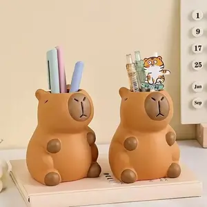 Cute Water Buffalo Pen Holder and Makeup Brush Organizer, Fun Design Rubber Desktop Decoration, Office Desk Accessories, Multi-Layer Office Supplies Storage, Desk Tidy, Office Girly Desk Accessories