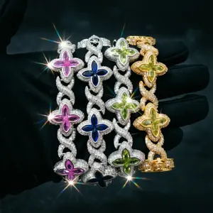 ICE HUE Colorful Moissanite Dopamine Infinity Four Leaf Clover Bracelet Women & Men Luxury Jewelry, Daily Wear, Fashion, Gift, Trendy Hip Hop, Sporty Style, Elegant, Sparkling, Unisex