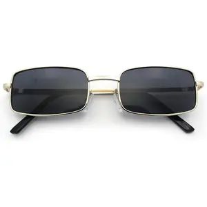 Mens Retro Vintage Narrow Rectangular Pimp Metal Sunglasses