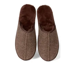 Memoi Men's Plush-Lined Herringbone Tweed Scuff Slipper