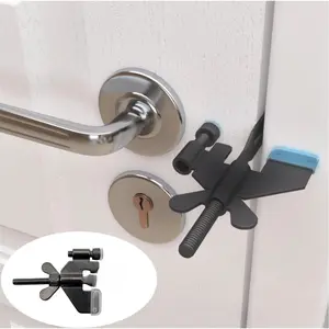 Heavy-Duty Portable Door Lock - Stainless Steel  Device for Enhanced Safety - Ideal for Home, Travel, Hotels, Apartments -  Protector Caps Included (1, Black)