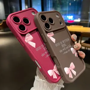 Phone case for iPhone 17 Pro Max 16 Plus 15 14 13 12 11 Air E Pretty pink bow Shockproof Silicone TPU Bumper Drop Protection Soft Cover