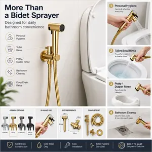 Black Handheld Bidet Sprayer Faucet Set, Cold Water Toilet Spray Gun with Brass Valve, Stainless Steel Hose & 2 Spray Modes, High Pressure Shattaf Bathroom Sprayer for Toilet Rim Floor Corner Cleaning, Cloth Diaper Pet Wash