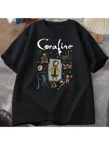 Coraline Halloween T-shirt Women's Men's Weird Retro T-shirt Harajuku Autumn Short Sleeved T-shirt Women's