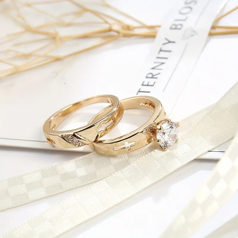 2025 New 2pcs Luxury Geometric Elegant Cross Couples Ring for Women Wedding Men Engagement Party Jewelry Accessories