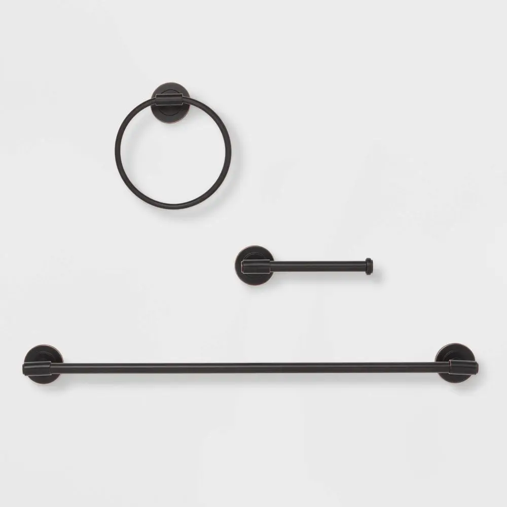 3pc Clean Bath Hardware Set Oil Rubbed Bronze - Threshold: Zinc & Stainless Steel Toilet Tissue Holder Included