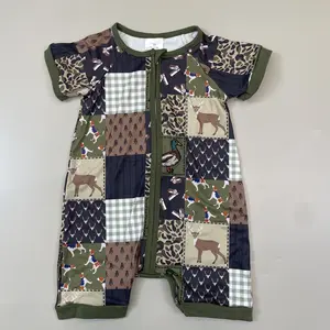 kids clothes boy summer zip romper camo clothing baby deer hunting onesie