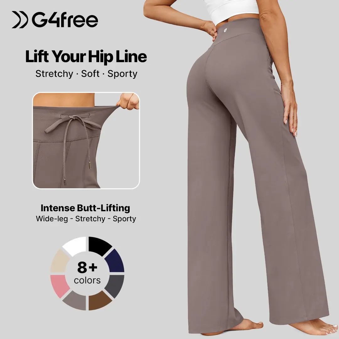 G4Free Womens High Waist Wide Leg Sweatpants Stretch Lounge Yoga Pants with Pockets Comfy Workout Casual EverGoing 2026, Gray Sweatpants, Clothes,#sohochic