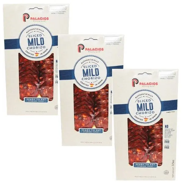 Palacios Authentic Mild Sliced Chorizo Food for Tapas, 3.5 oz US Pack of 3