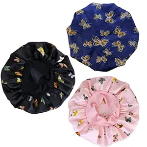 3 Pcs Soft Satin Bonnet Silk Hair Wrap for Sleeping Silk Sleeping Cap with Wide Elastic Band Night Sleep Cap Single Layer Night Sleeping Head Cover for Women Black