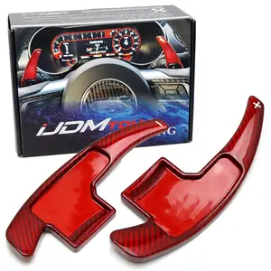 iJDMTOY Red Genuine Carbon Fiber Larger Paddle Shifter Extensions For 2015-2021 Ford Mustang Automatic Transmission