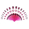 48PCS Acrylic, Silicone Ear Stretching Kit:Lightweight, Heart Tunnel and Plug Extender Body Piercing Jewelry Earring Metering Kit