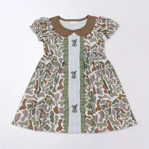 Easter Embroidered Bunny Camouflage Girl Dress Easter Embroidered Bunny Camouflage Girl Dress