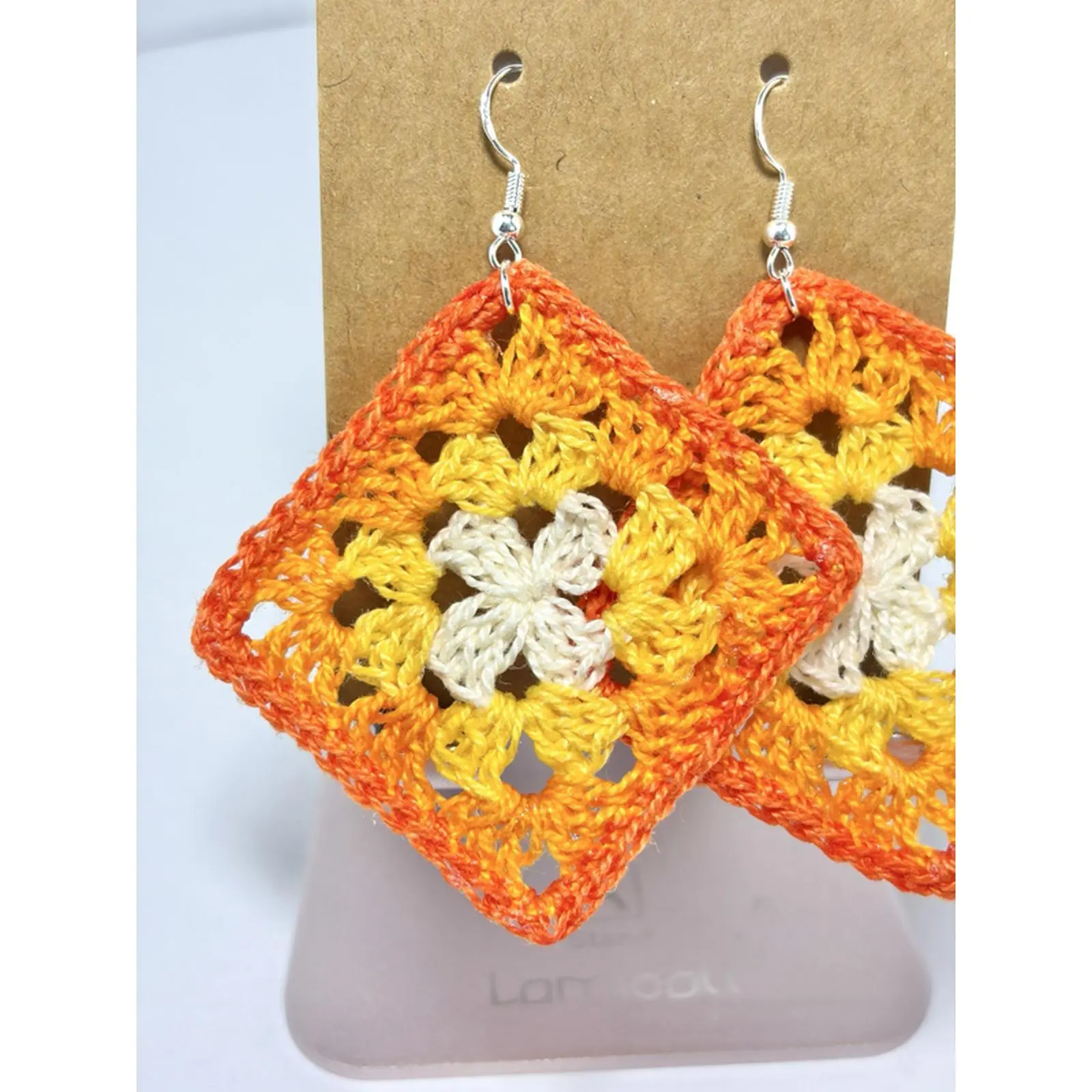 Ombre Hand Crocheted Granny Square Earrings with 925 Sterling Silver French Hook Hardware in Multiple Colors