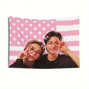 1pc SKZ Live Flag - Wandering Hyunjin & Kpop Merchandise, 3X5 Feet (90 * 150 Cm), Pink with White Stripes, Made of Durable Fabric, Ideal for Concerts, Birthdays, And Gifts for Fans, Concert Decor | Kpop Merchandise | Fla, Tapestry Wall Hanging