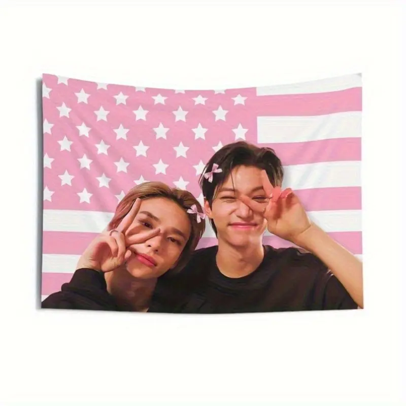 1pc SKZ Live Flag - Kpop Merchandise, 3X5 Feet (90*150 Cm), Pink with White Stripes, Made of Durable Fabric, Durable Decorative Polyester Tapestry, Ideal for Concerts, Birthdays, And Gifts for Fans, Concert Decor, Tapestry Wall Hanging